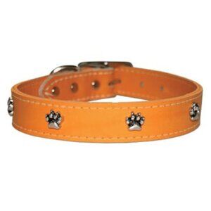 NWT - Orange Leather Pet Collar with Paw Print Ornaments